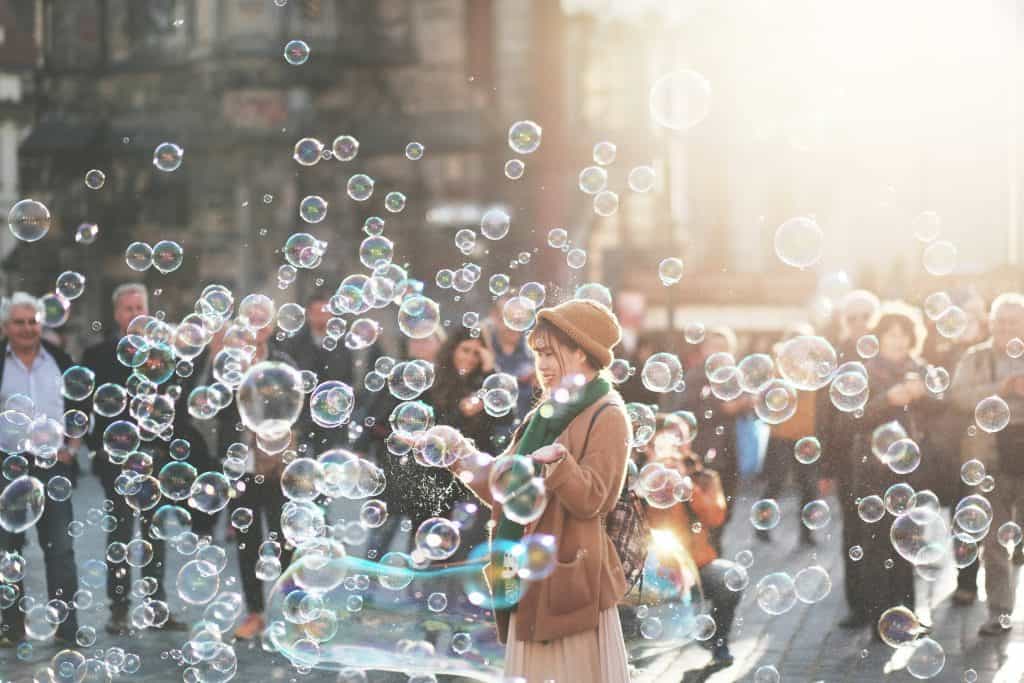 social media high quality attractive image of girl and bubbles