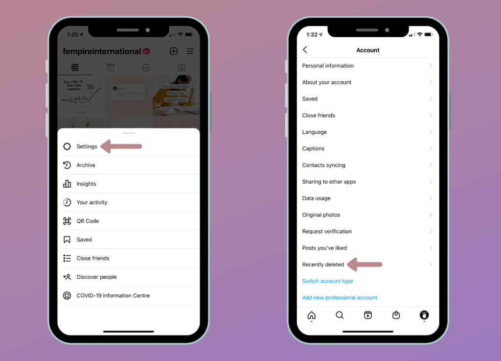How to find recently deleted folder on instagram