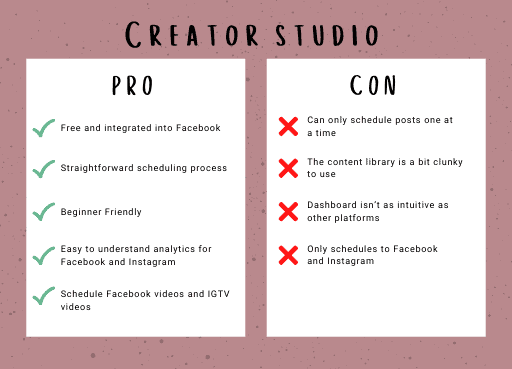 Social Media Scheduling tool: Creator Studio Pros and Cons