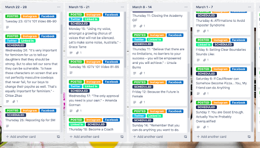 Trello social media calendar board batching your content example