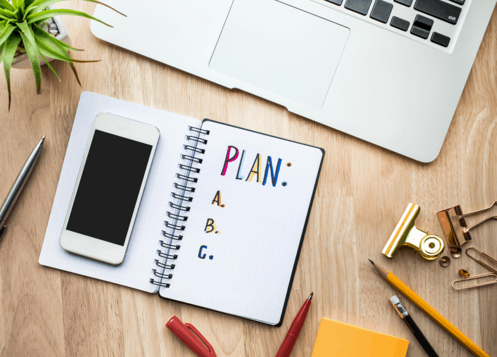 What's in a business plan: image of open notebook